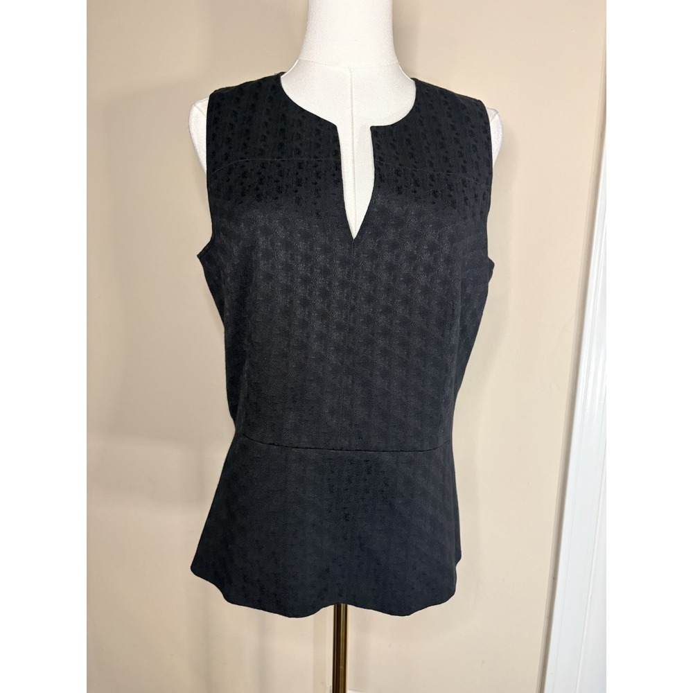 Theory Black Sz L Deep V Plunge Neck Peplum Top Minimalist Goth Preppy Textured